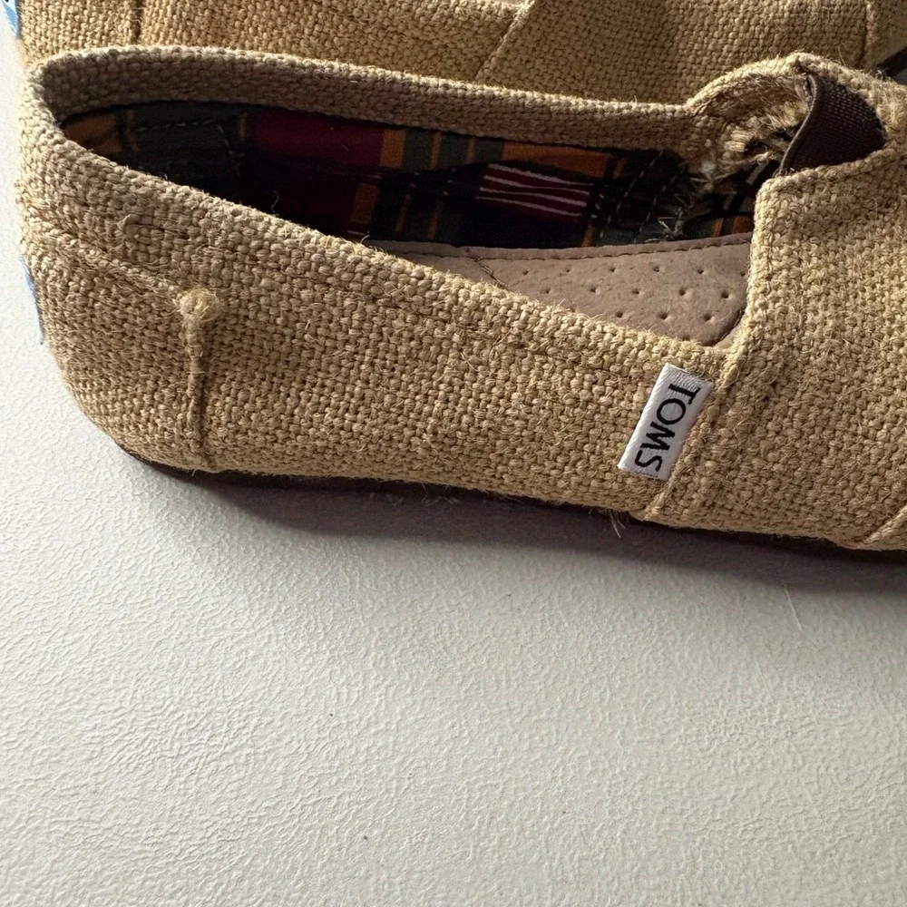 Toms Classic Alpargata Tan Burlap Slip On Shoes W7.5 Woven Flats Comfy